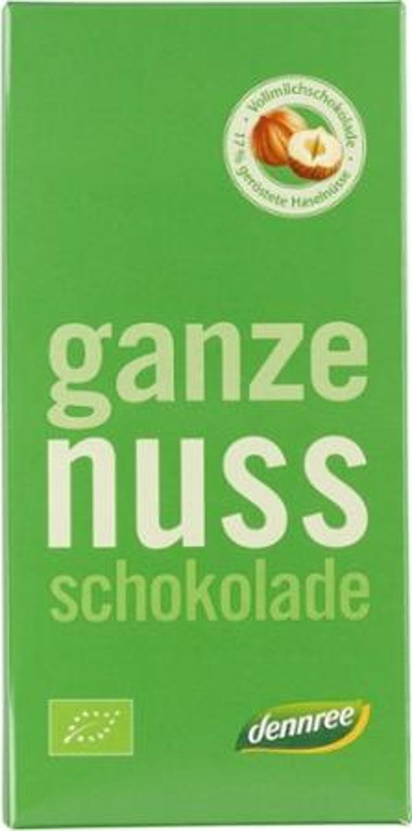 Produktfoto zu Vollmilchschokolade mit ganzen Haselnüssen 100g dennree