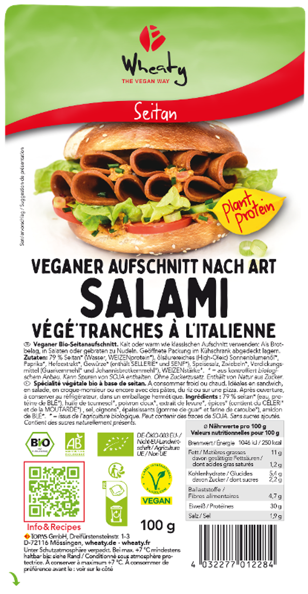 Produktfoto zu Veganer Aufschnitt Salamit Art 100g Wheaty