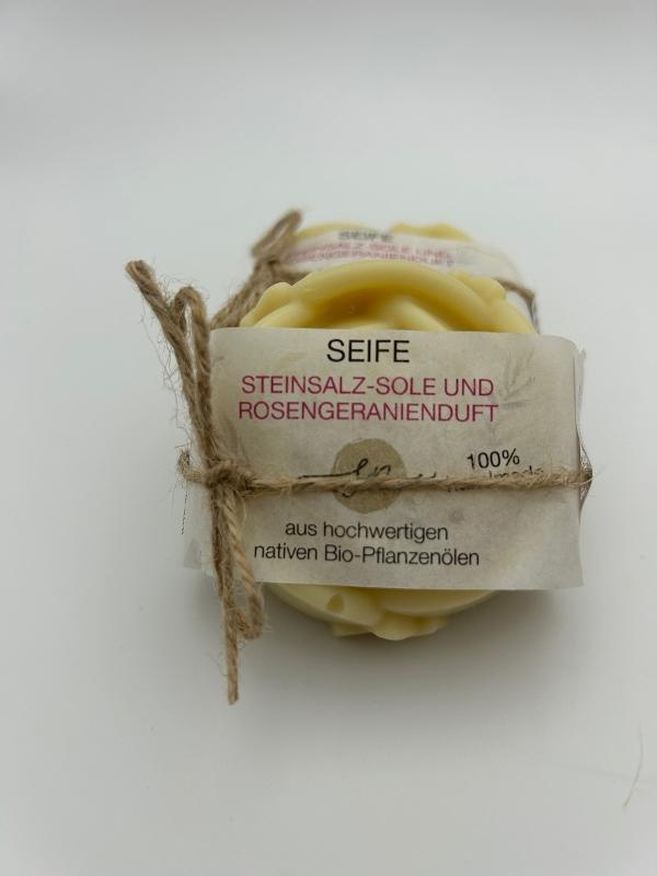 Produktfoto zu Seife mit Steinsalz-Sole und Rosengeranienduft 70g Ströher Naturprodukte