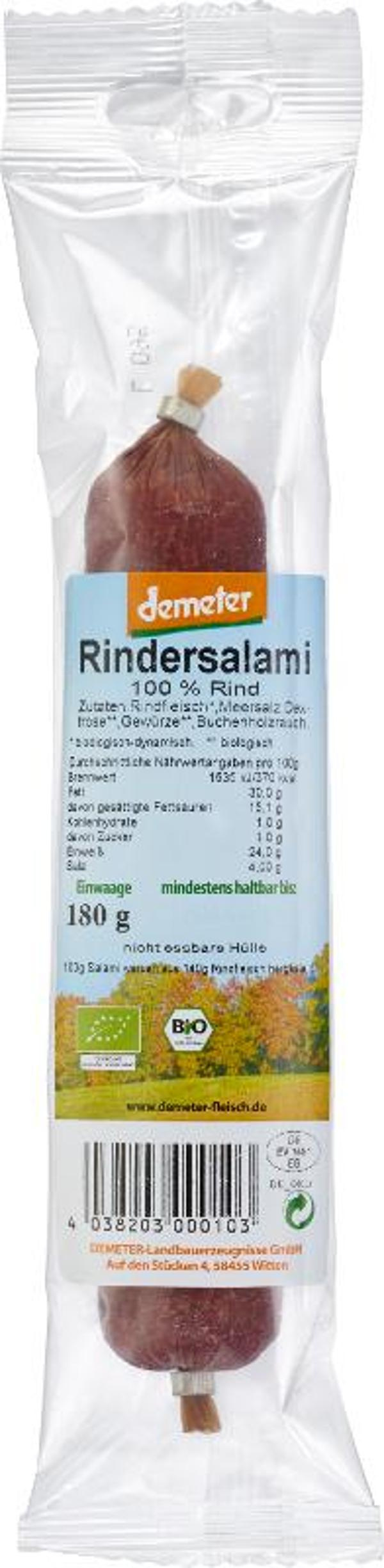 Produktfoto zu Rindersalami am Stück 180g Demeter Landbauererzeugnisse