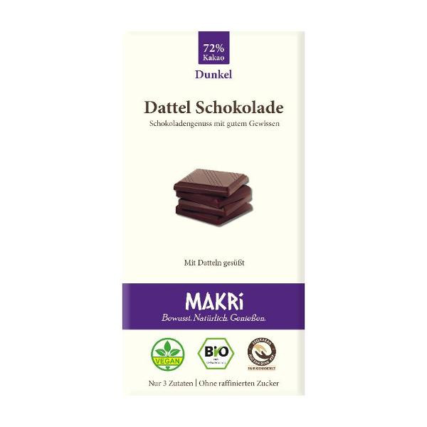 Produktfoto zu Dattel Schokolade Dunkel 72% 85g Makri