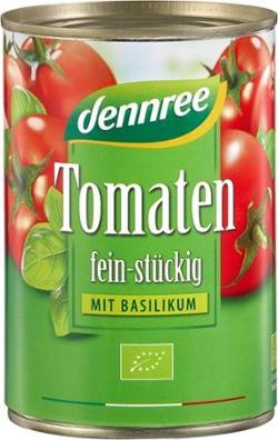 Produktfoto zu Tomaten feinstückig mit Basilikum 400g dennree