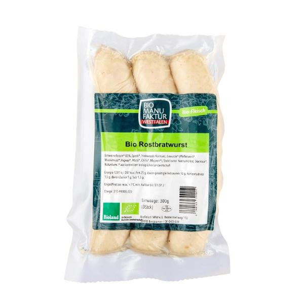 Produktfoto zu Rostbratwurst 300g (3 Stück) Bio Manufaktur Westfalen