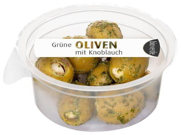 Produktfoto zu Grüne Oliven gekräutert mit Knoblauch 80g bio-verde